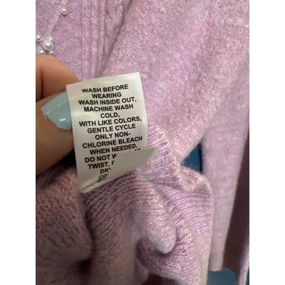 Elle Pink Pearl Embellished Mock Neck Sweater L - Picture 6 of 8